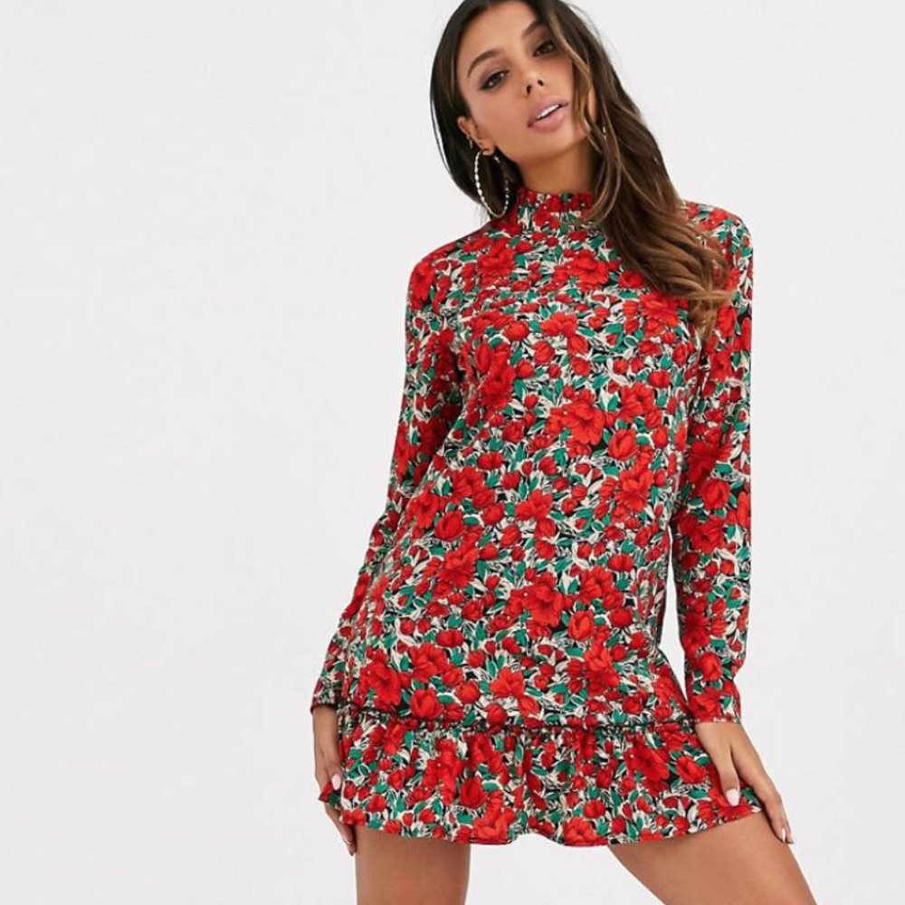 Go-to holiday 👗 Missguided High-Neck Smock Dress w/ Drop Waist (Size 0)